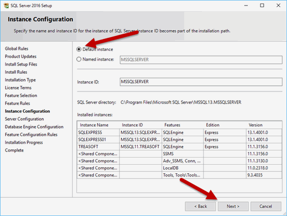 Select the default instance