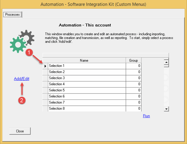 Automation setup screen 2