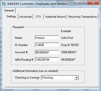 ACH File ABA Routing and Account Number