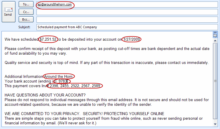 vendors bill payment Notification ACH Email Universal