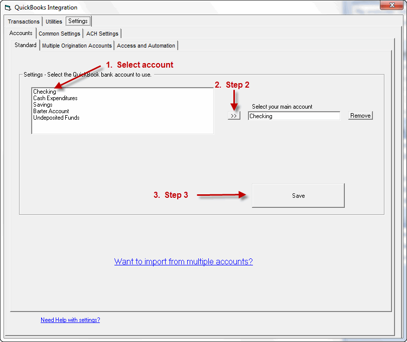 Select Account in QuickBooks