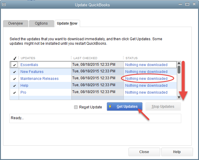 QuickBooks Update box