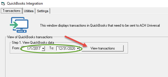 QuickBooks integration date range