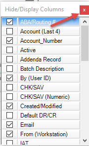Hide display column close