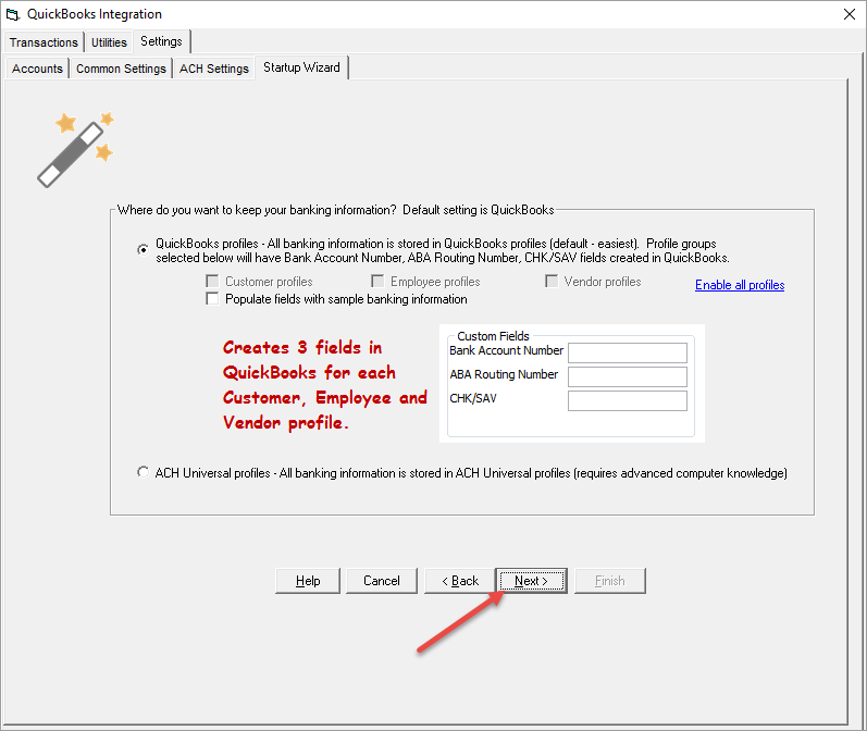 QB integration profile population