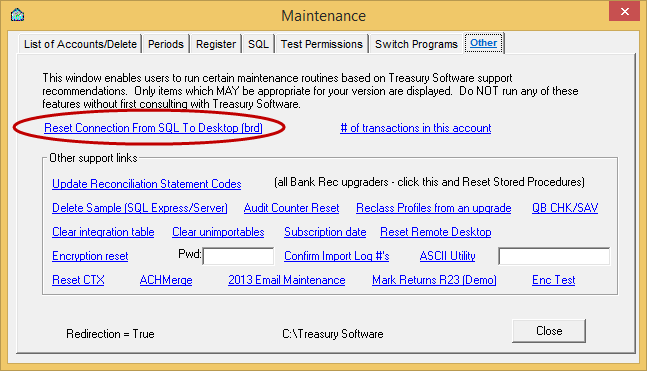 Reset SQL connection