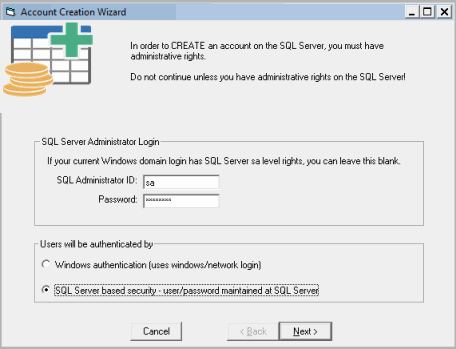 Create account in SQL