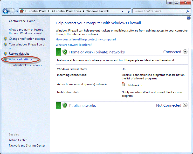 Windows firewall advance