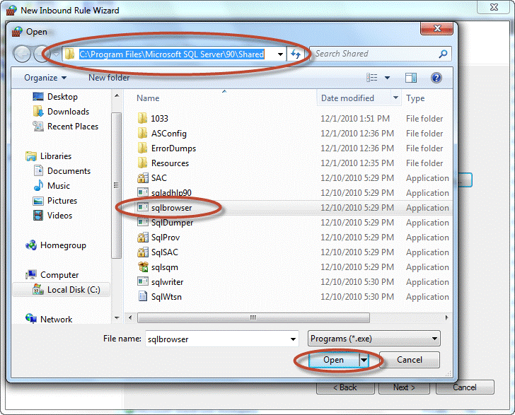 Windows Firewall SQL browser