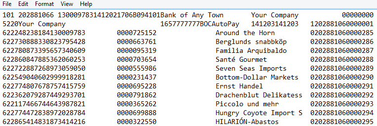 Sample BOC ACH file