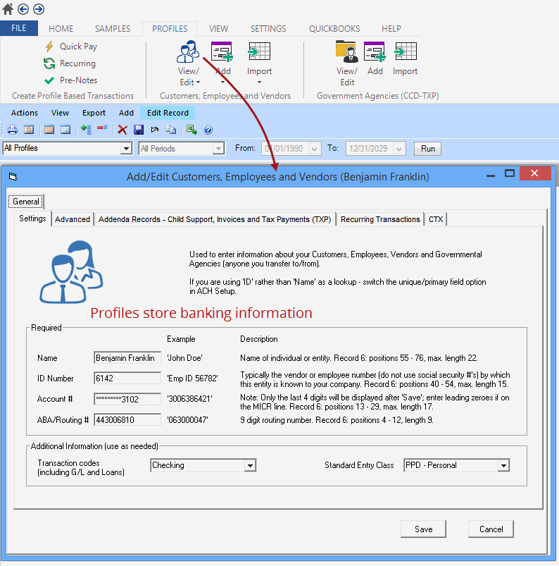 ACH Payments using a profile