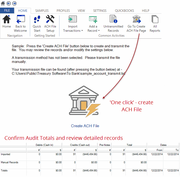 Creating a file with ACH File Software