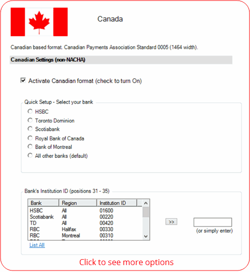 Canadian EFT Software 1464 byte options