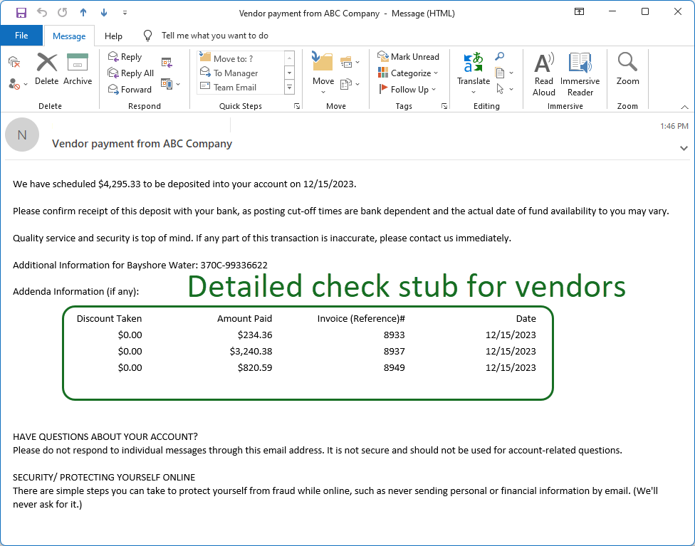 Create ACH Files from QuickBooks and send email check stubs