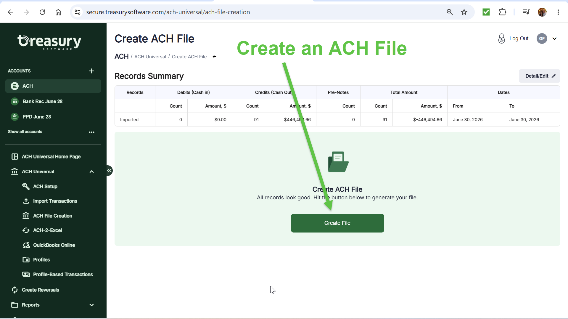 Easily Create an ACH File with one click