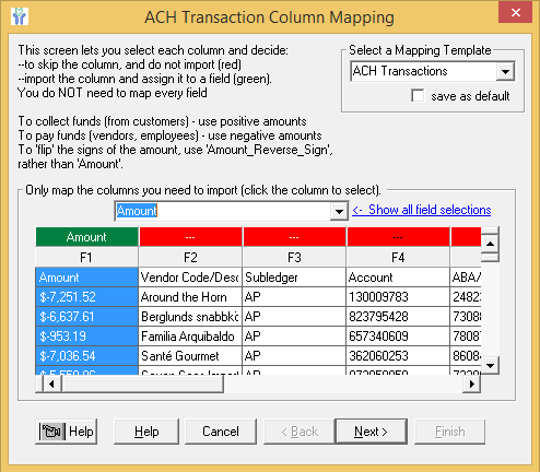 column mapping screen