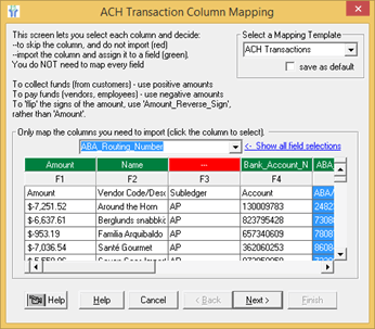 column mapping screen