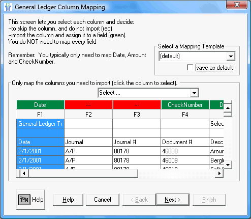 Figure 4 - General Ledger Column Mapping dialog box