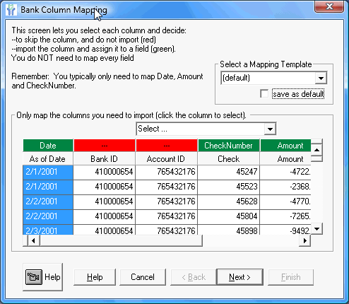 Figure 4 - Bank Column Mapping dialog box