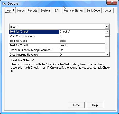 Figure 1- Options dialog box (Import tab selected)