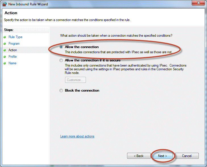 Windows Firewall Connection