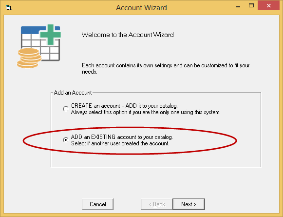 Select an existing account