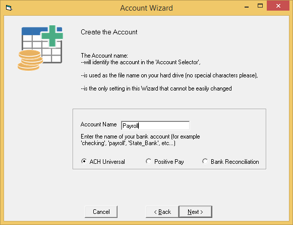 ACH Universal Create or Add Existing Account for SQL Express