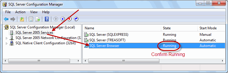 Verify SQL browser is running